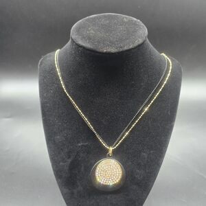 Rhinestone Embellished Cluster Pendant Layered Necklace Two Tone Statement 28"